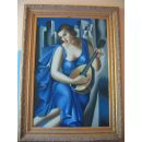 Ölgemälde nach Tamara de Lempicka "Dame in blau mit Laute"