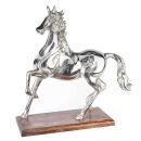 Skulptur das silberne Pferd auf Mangoholz Sockel 41cm hoch